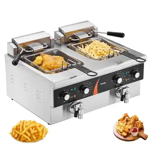 Comandă acum Friteuza electrica dubla VEVOR EF-6V-2, 3000W x2, capacitate 5.9L fiecare