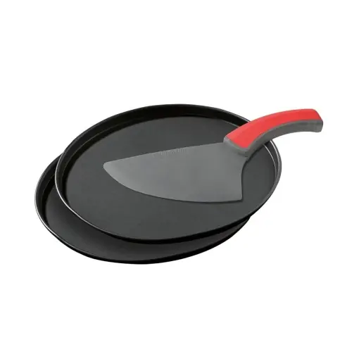 Plată sigură Set Pizzet Zenker 7513, 3 piese, 2 Pizzablechi antiaderente, 1 Schneidheber, Negru