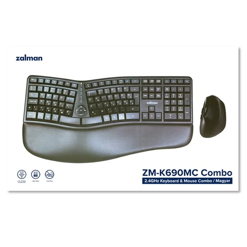 Livrare gratuită ZALMAN ZM-K690M ergonomice tastatură + mouse USB-C maghiar