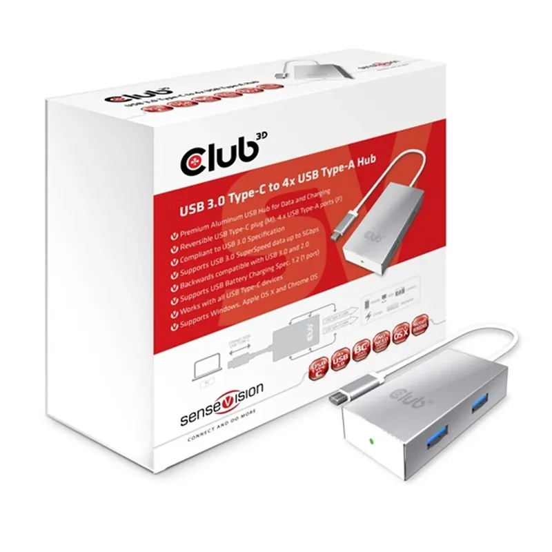 Bestseller CLUB3D USB 3.0 Type-C to 4x USB Type-A Hub BC1.2 Fast Charging