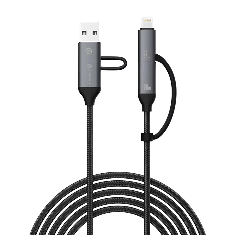Vezi acum DEVIA USB 2.0 + USB 2.0 Type C Lightning + USB Type C Încărcător/date Negru 1.5m ST121553