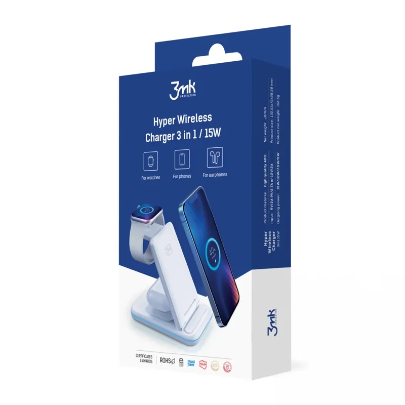 3MK Hyper 3in1 Cablu fără încărcător 15W alb Preț promoțional