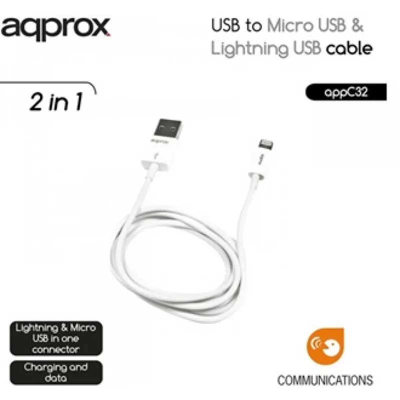 Ofertă specială APPROX USB Lightning + Micro USB + USB Type C Convertor Alb 1m APPC32