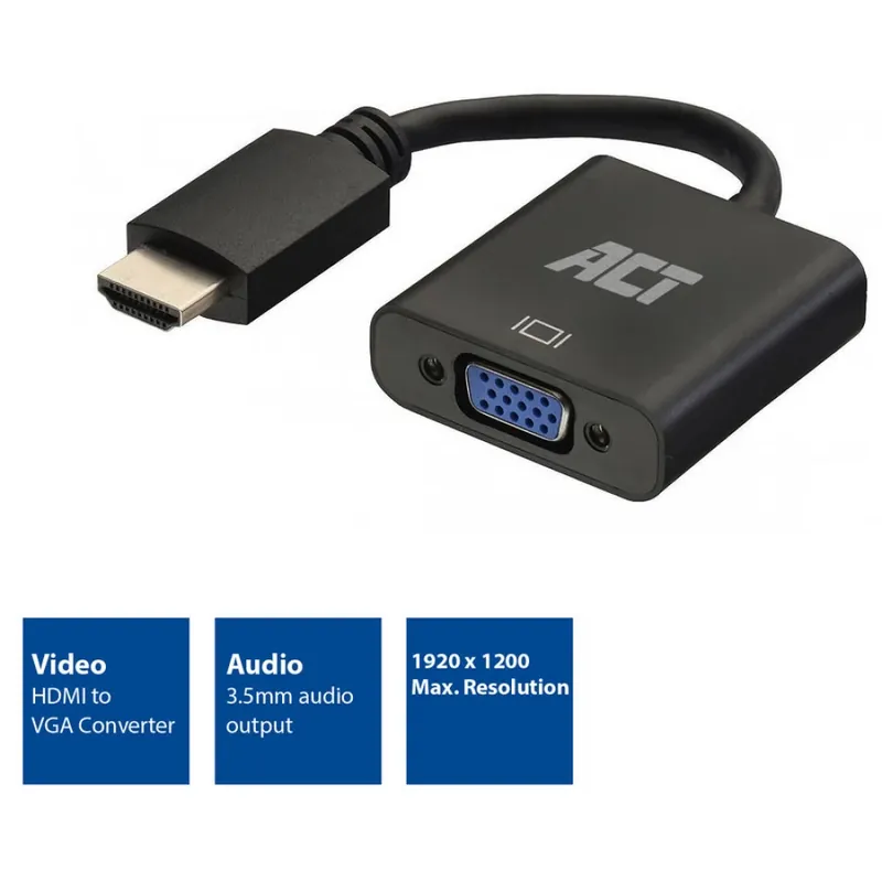 ACT CONNECTIVITY HDMI VGA/D-Sub + Jack Convertor Negru 15cm AC7535 Ofertă exclusivă
