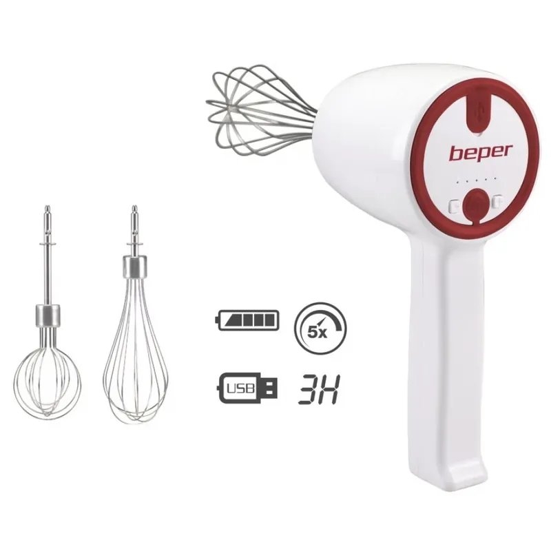 BEPER P102SBA007 USB-n peste reîncărcabil mixer de mână 20 W alb / roșu Plată sigură