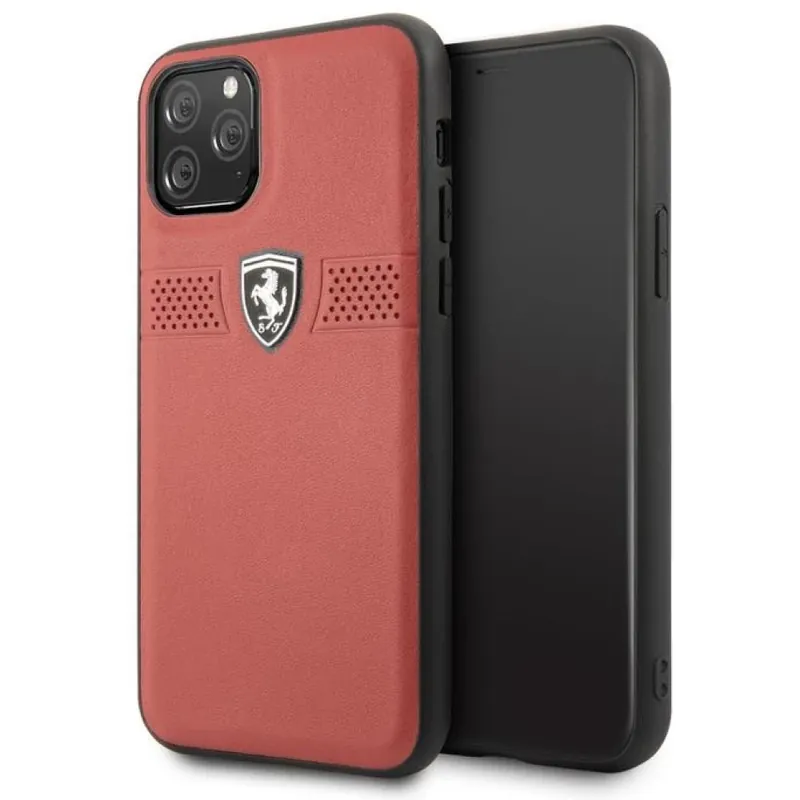 Preț redus CG MOBILE Piele spate toc În relief lukacsos bandă Ferrari Off Track Cu sigla iPhone 11 Pro roșu